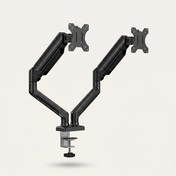 Bras articulé double écran ProSetup noir pour deux moniteurs, packshot sur fond clair