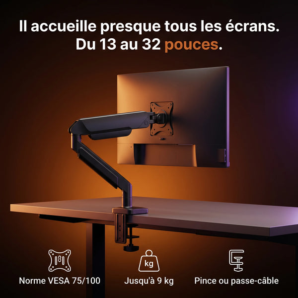 Bras articulé simple écran ProSetup compatible moniteurs jusqu'à 32 pouces, norme VESA