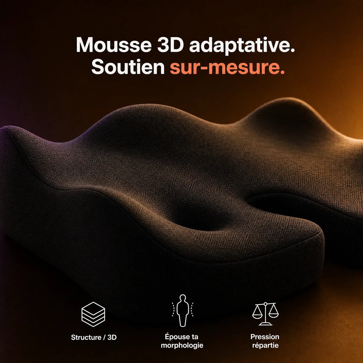 Mousse 3D adaptative du coussin de siège ProSetup, soutien sur-mesure