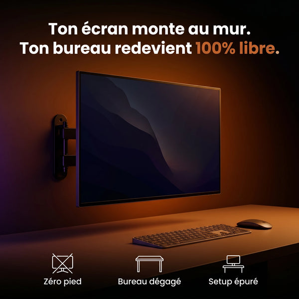 Écran fixé au mur avec le support mural ProSetup, bureau entièrement dégagé