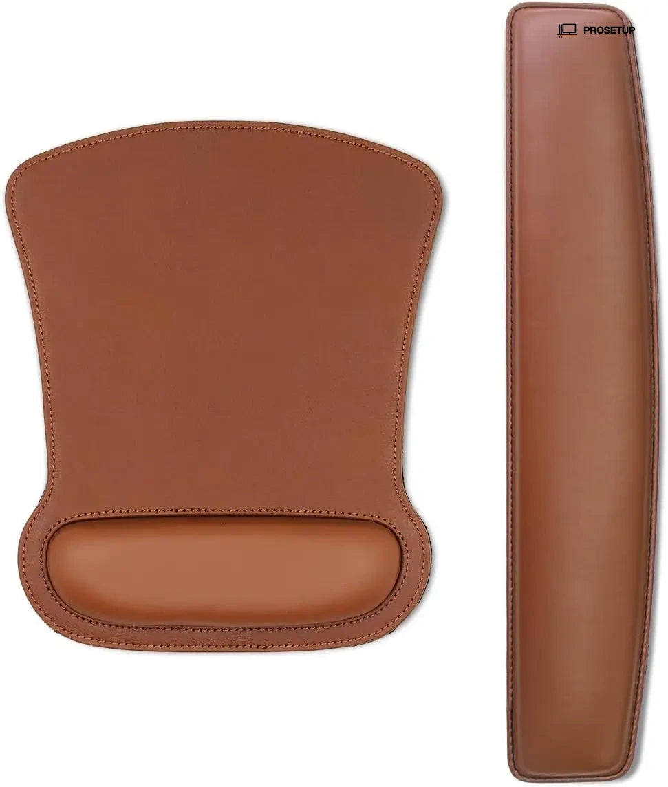 Set premium repose-poignet cuir cognac : tapis souris et repose-poignet clavier
