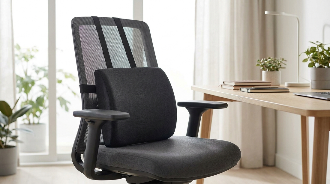 Chaise de bureau ergonomique équipée d'un coussin lombaire à mémoire de forme