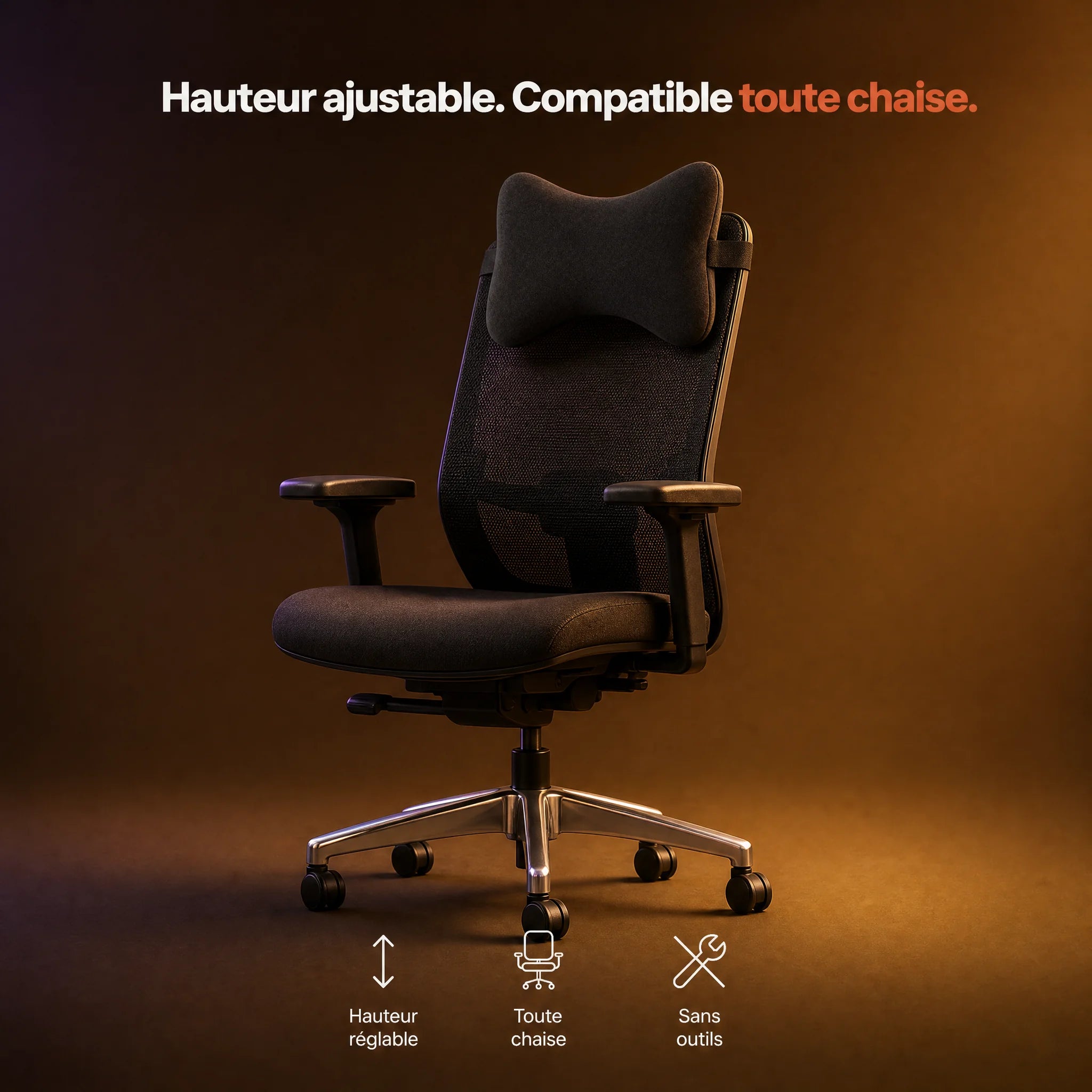 Appui-tête ergonomique sur chaise de bureau, hauteur ajustable compatible toute chaise