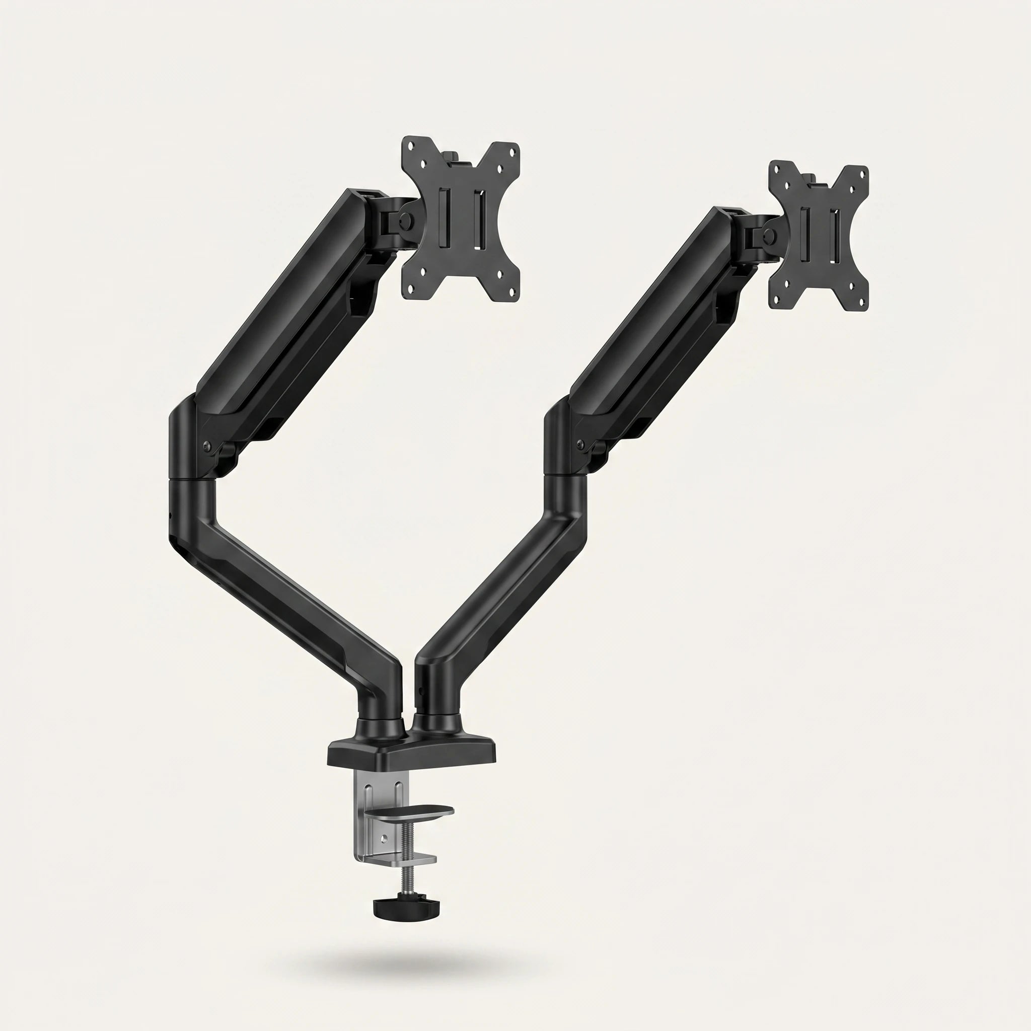 Bras articulé double écran ProSetup noir pour deux moniteurs, packshot sur fond clair