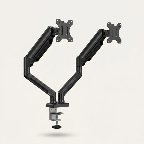 Bras articulé double écran ProSetup noir pour deux moniteurs, packshot sur fond clair