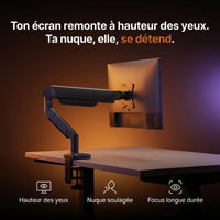 Écran remonté à hauteur des yeux sur le bras articulé ProSetup pour une posture saine