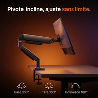 Bras articulé ProSetup pivotant et inclinable, écran ajusté en hauteur et rotation 360°
