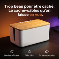 Caisson cache-multiprise ProSetup à couvercle bambou, accessoire déco qui masque la multiprise