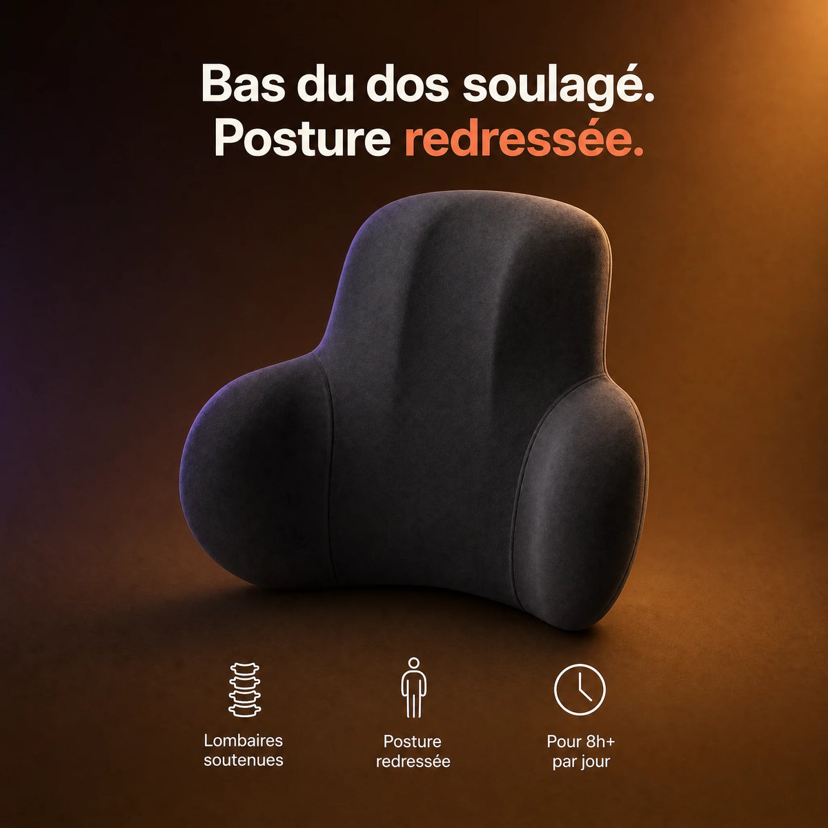 Coussin lombaire ergonomique : bas du dos soulagé et posture redressée sur 8h+