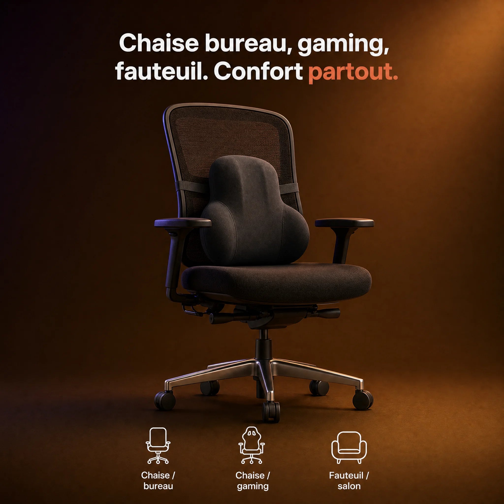 Coussin lombaire sur chaise de bureau ergonomique, compatible bureau, gaming, fauteuil