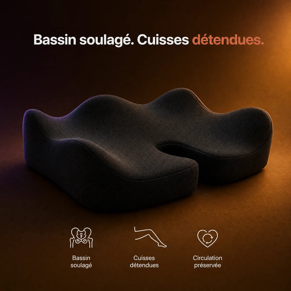 Coussin de siège 3D : bassin soulagé, cuisses détendues, circulation préservée