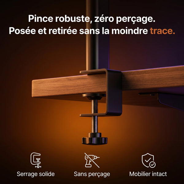Étagère de bureau ProSetup fixée par pince au bord du bureau, sans perçage