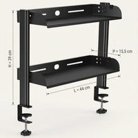 Étagère de bureau 2 niveaux à pince ProSetup, schéma des dimensions, hauteur ajustable