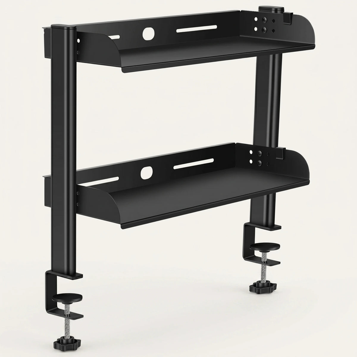 Étagère de bureau 2 niveaux à pince ProSetup en métal noir, packshot sur fond clair