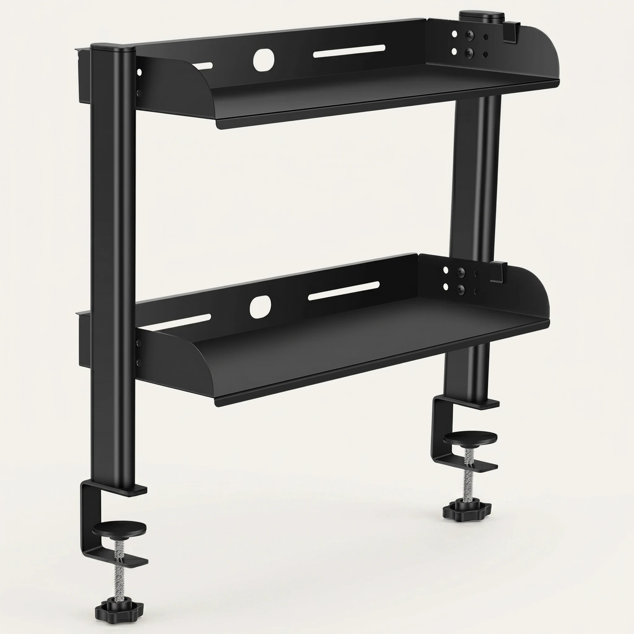 Étagère de bureau 2 niveaux à pince ProSetup en métal noir, packshot sur fond clair