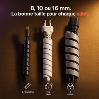 Gaine spiralée cache-câbles ProSetup et ses trois diamètres disponibles : 8, 10 et 16 mm