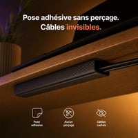 Goulotte cache-câbles ProSetup fixée sous le bureau, câbles regroupés et masqués