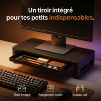 Rehausseur d'écran ProSetup et son tiroir de rangement intégré pour dégager le bureau