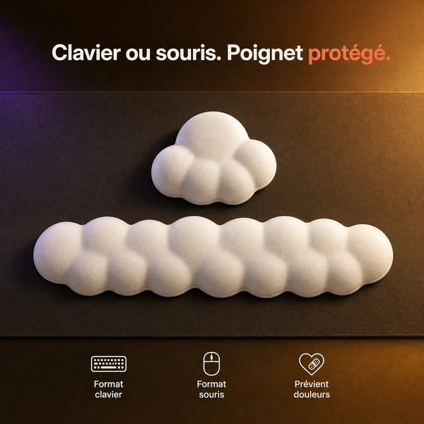 Repose-poignet mousse mémoire nuage formats clavier et souris, poignet protégé