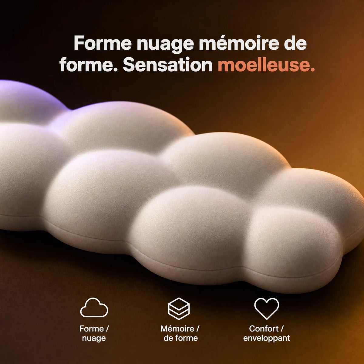 Repose-poignet en mousse mémoire de forme nuage, sensation moelleuse et soutien permanent