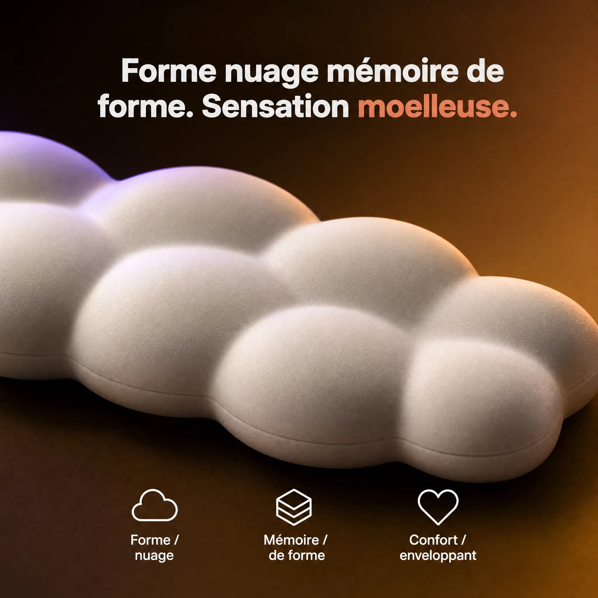 Repose-poignet en mousse mémoire de forme nuage, sensation moelleuse et soutien permanent