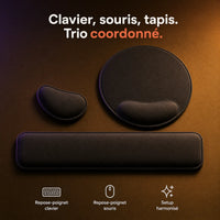Trio coordonné repose-poignet clavier, souris et tapis corporate noir ProSetup