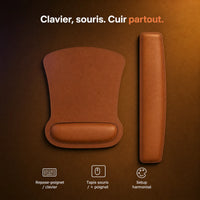 Duo cuir cognac repose-poignet clavier et tapis souris premium ProSetup