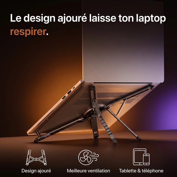 Support laptop ProSetup au design ajouré qui laisse l'air circuler sous l'ordinateur portable
