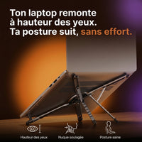 Laptop surélevé à hauteur des yeux sur le support pliable ProSetup pour une meilleure posture