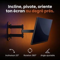 Écran sur le support mural ProSetup, inclinaison 20° et rotation 360° pour régler l'angle