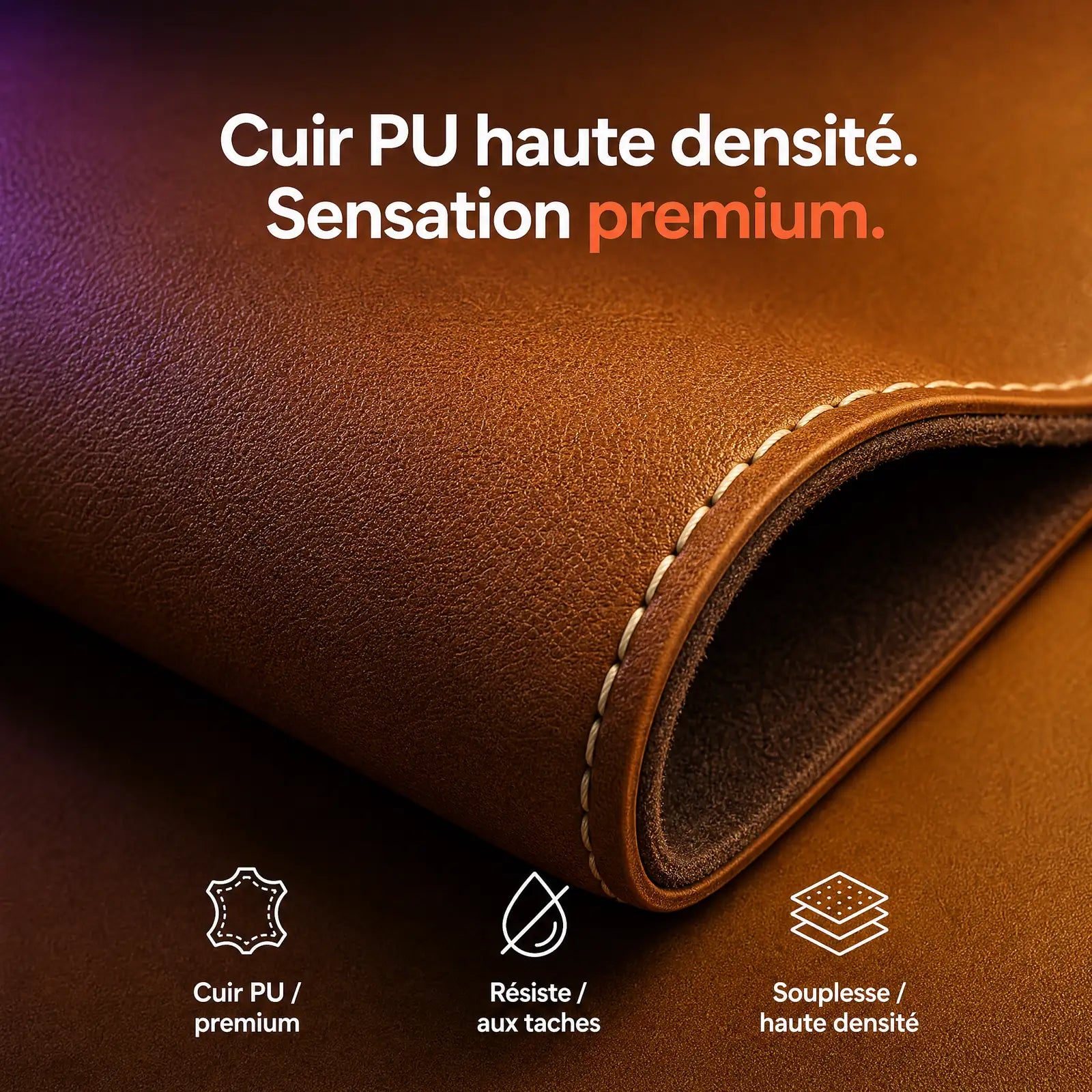 Tapis de bureau ProSetup en cuir PU haute densité premium, texture vegan résistante