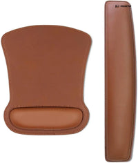 Set premium repose-poignet cuir cognac : tapis souris et repose-poignet clavier