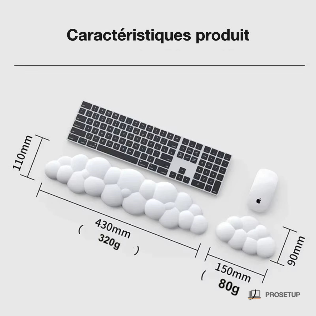 Dimensions du repose-poignet ergonomique clavier : 43x11x5 cm, 0,35 kg