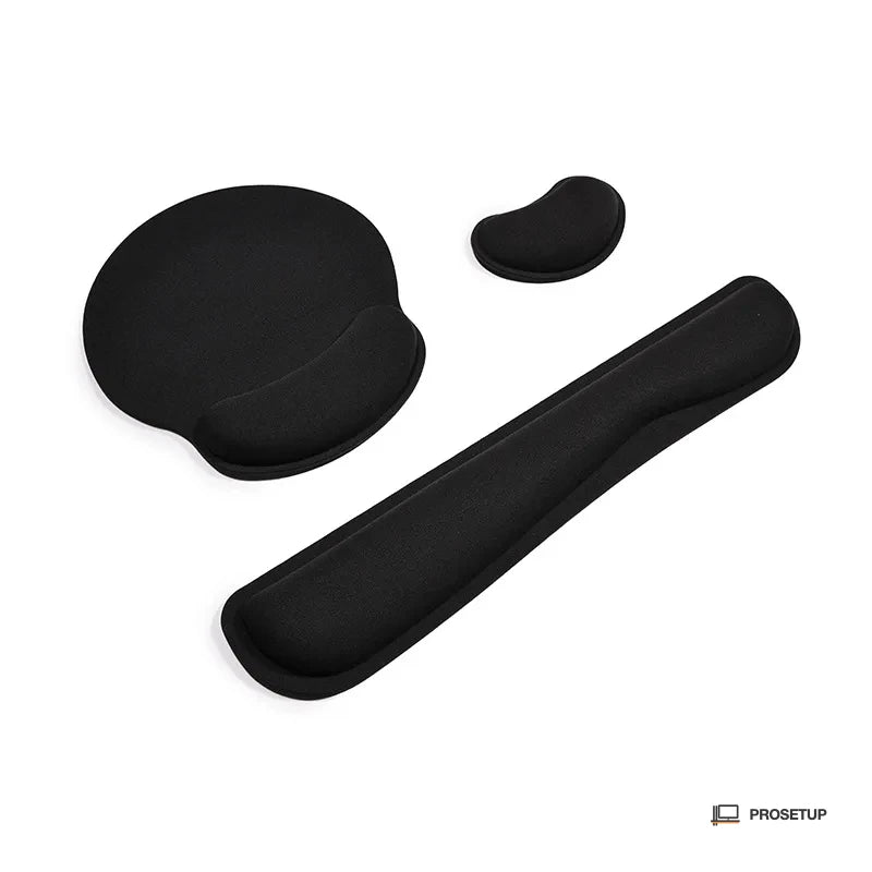 Set 3 pièces repose-poignet bureau noir : clavier, souris et tapis ProSetup