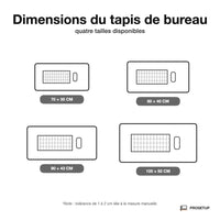 Guide des dimensions tapis de bureau cuir ProSetup : formats 70, 80, 90 et 100 cm
